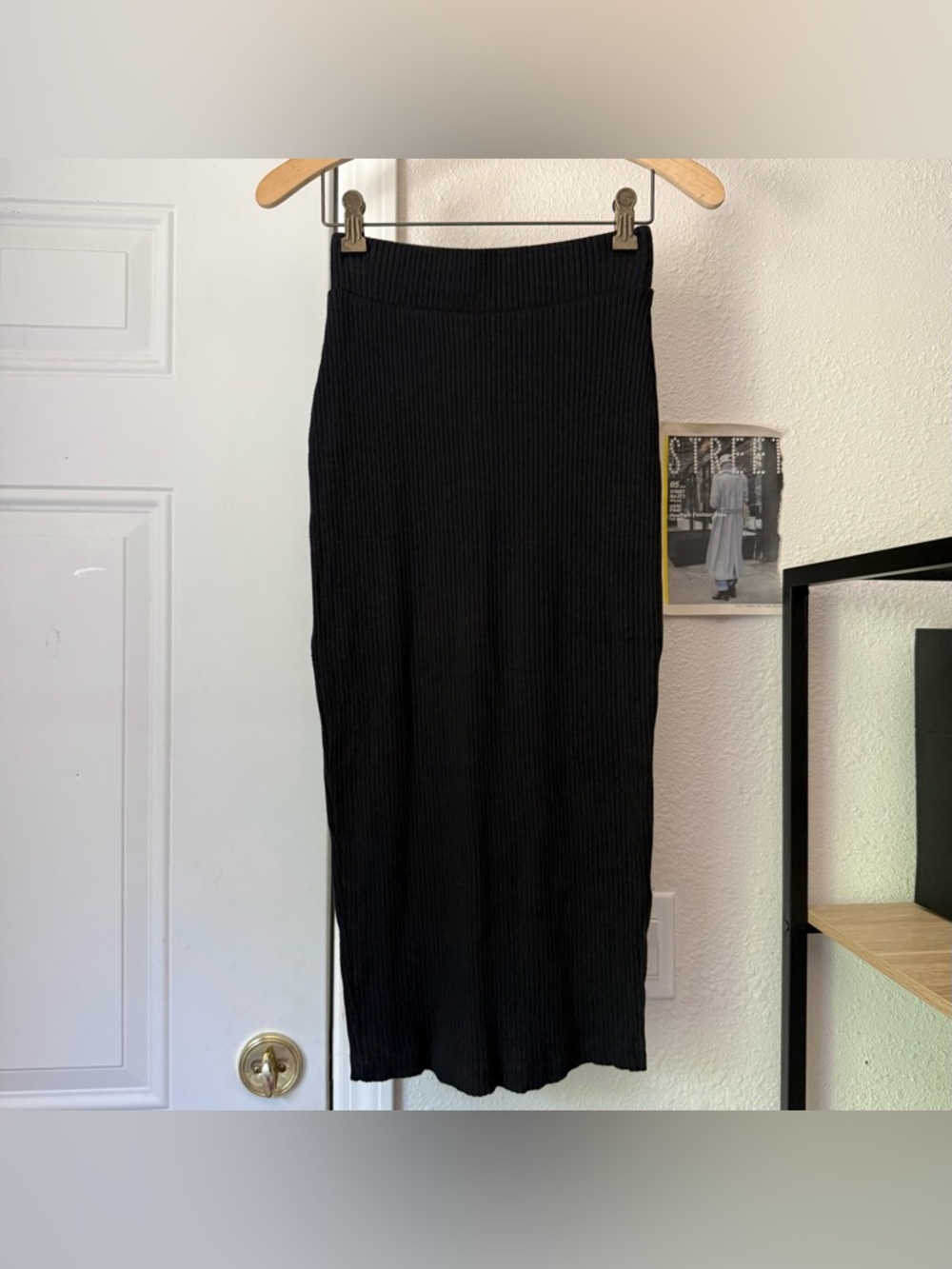 Carbon38 cotton blend rib ribbed chunky knit bodycon pull on midi maxi skirt